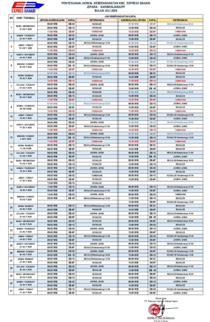 JADWAL KEBERANGKATAN EXPRES BAHARI