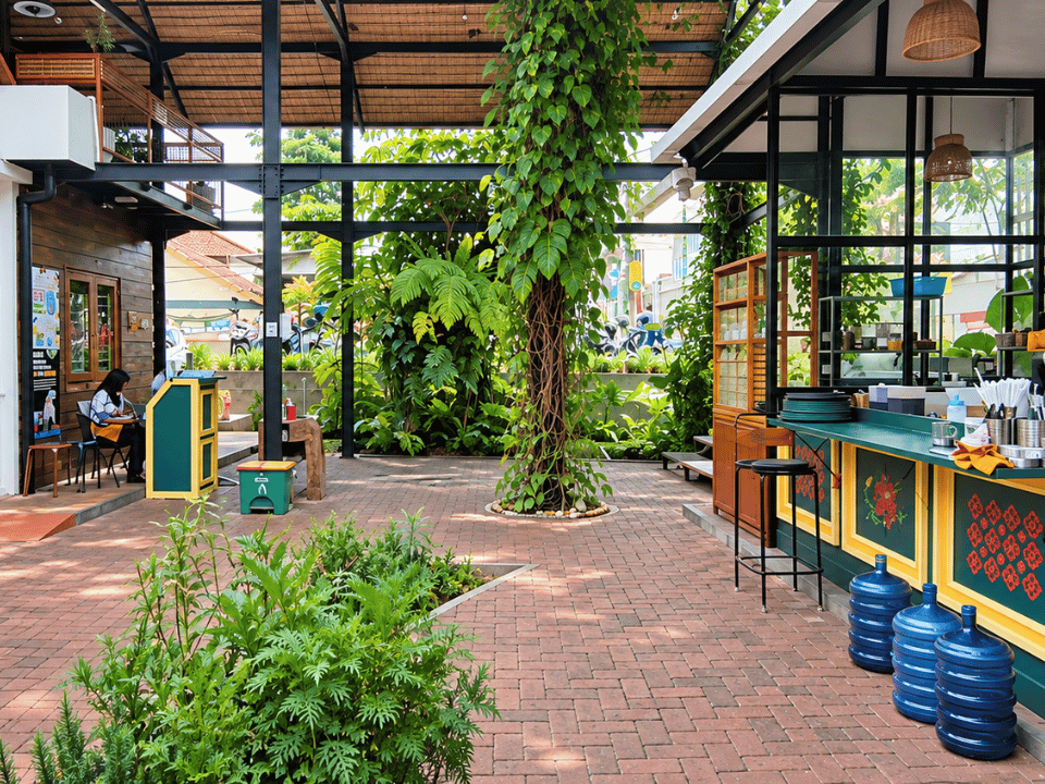 Restoran Bumi Upi Garut dengan suasana homey, adem, dan penuh ornamen klasik ala rumah kampung tempo dulu